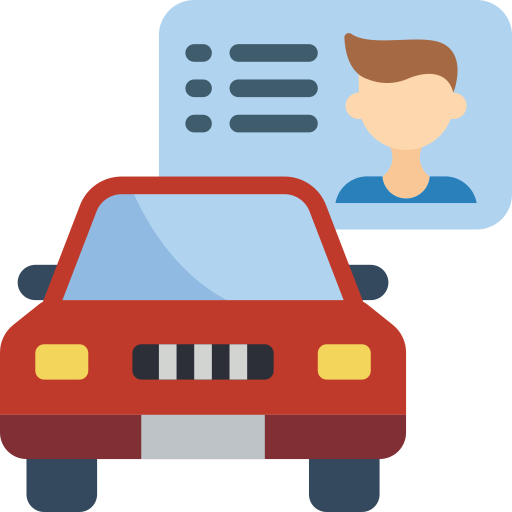 “Car with a driver profile icon, representing vehicle and driver information for taxi services.”